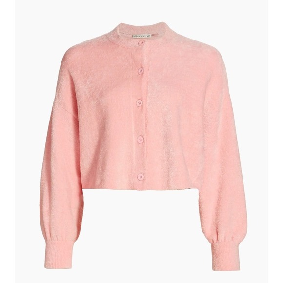 Alice + Olivia Womens Sylvie Fuzzy Relaxed Cropped Cardigan In English Rose XS - Picture 1 of 7